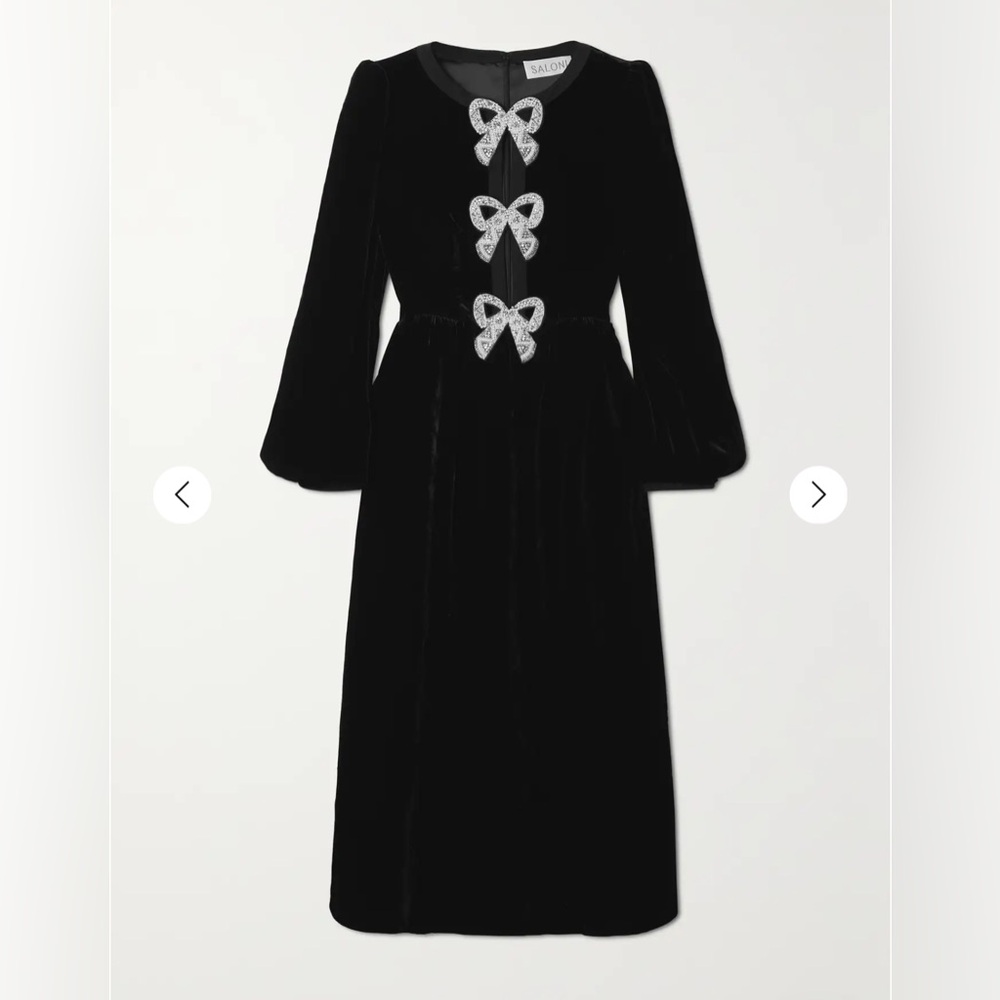 NWT Saloni Camille bow-embellished velvet midi dress size 4
